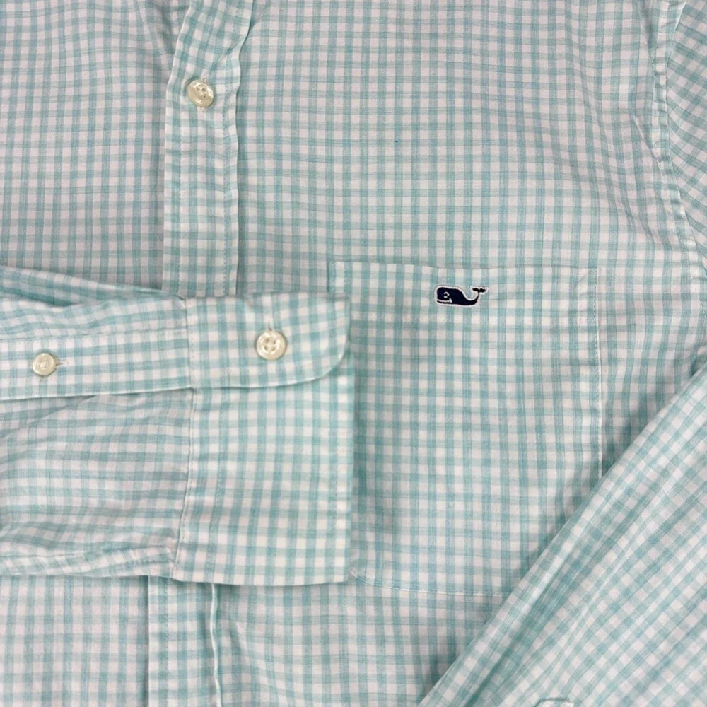 Vineyard Vines Tucker Shirt Mens M Blue Gingham Classic Fit Cotton Stretch - Picture 6 of 14